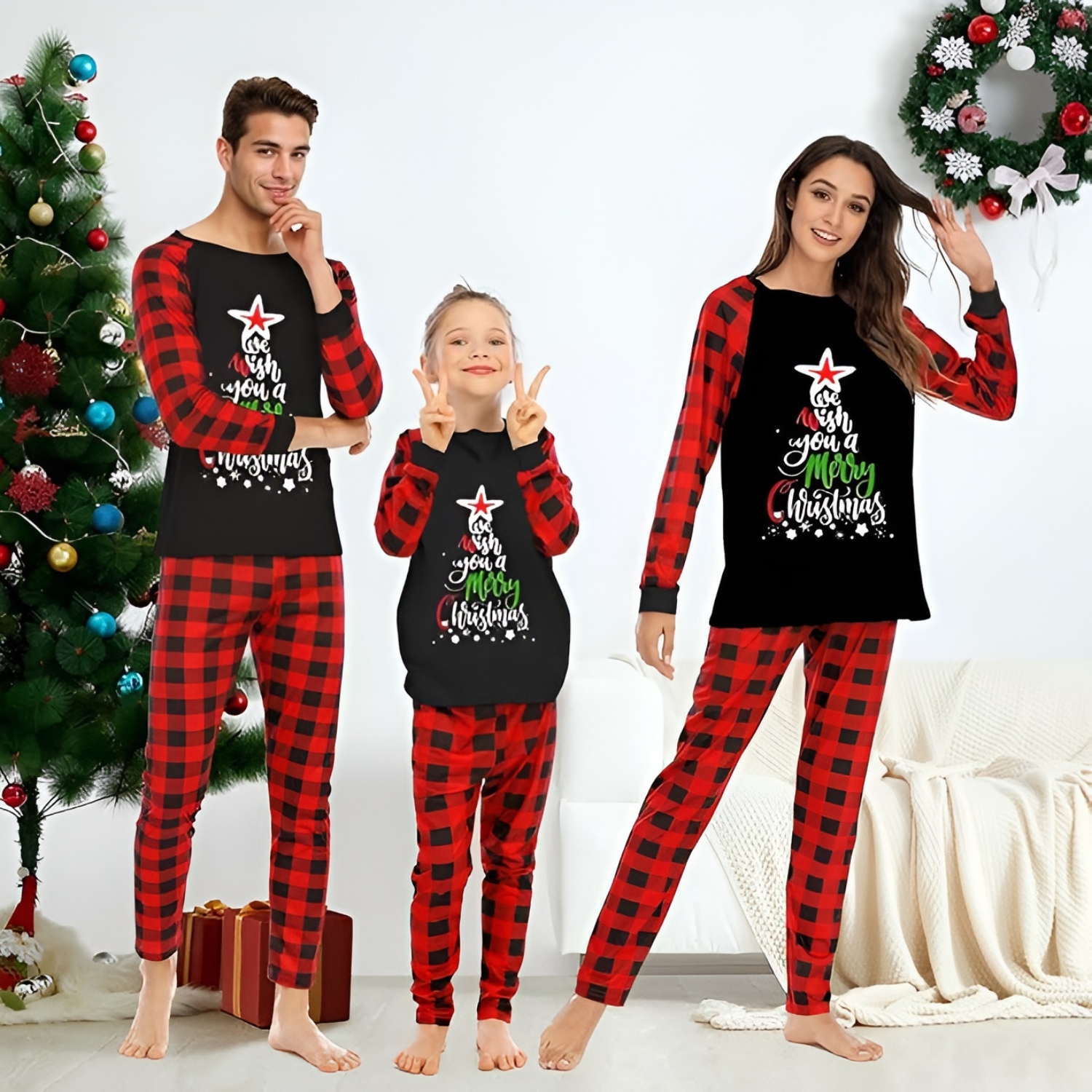 We Wish You a Merry Christmas Printed Family Matching Pajama Set