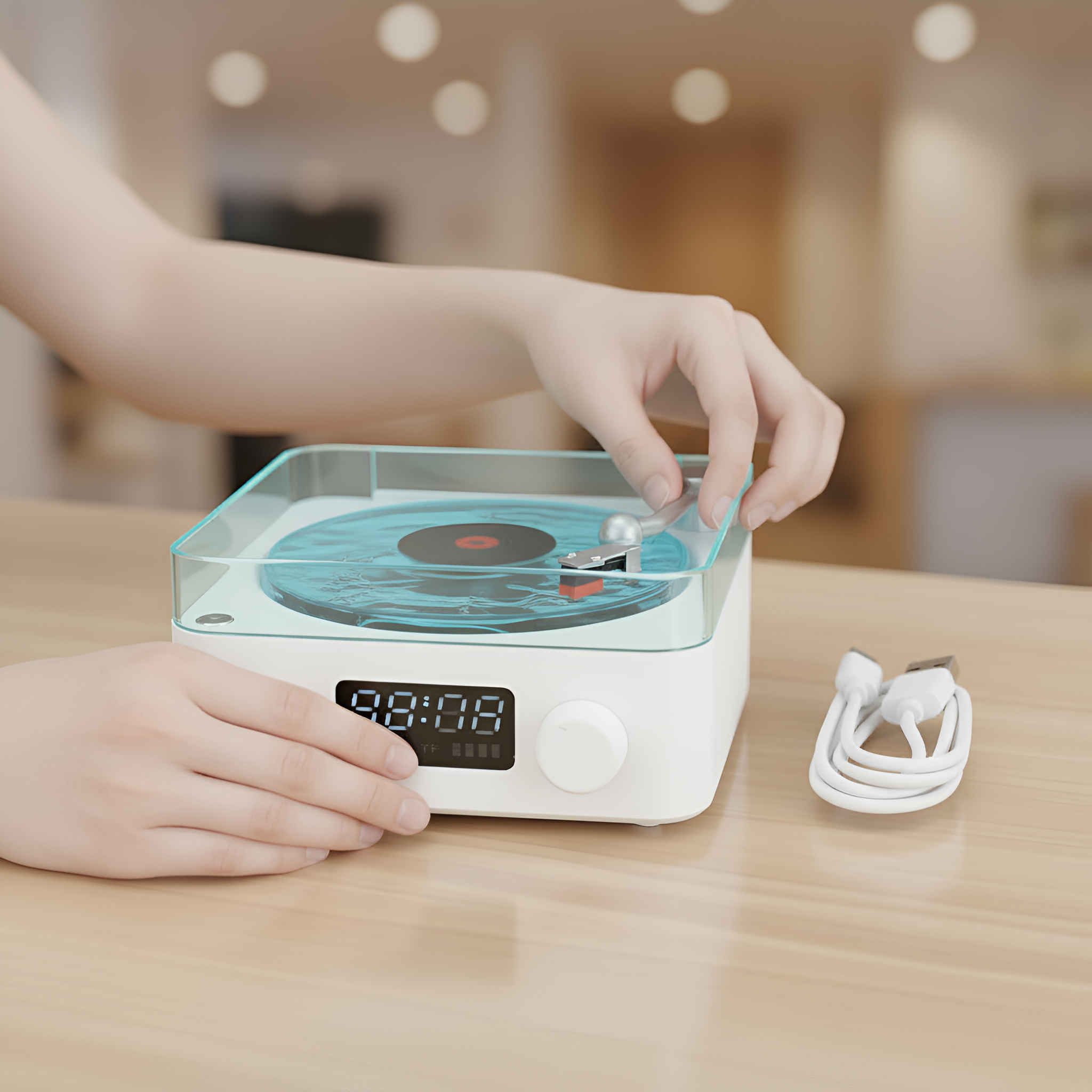 Portable Waves Vinyl Speaker With Bluetooth And Ambient Lighting Modes