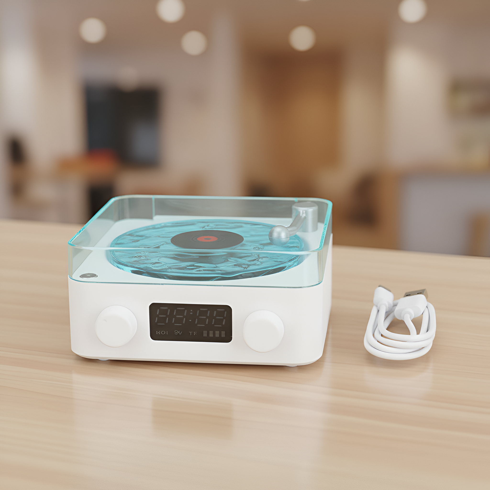 Portable Waves Vinyl Speaker With Bluetooth And Ambient Lighting Modes