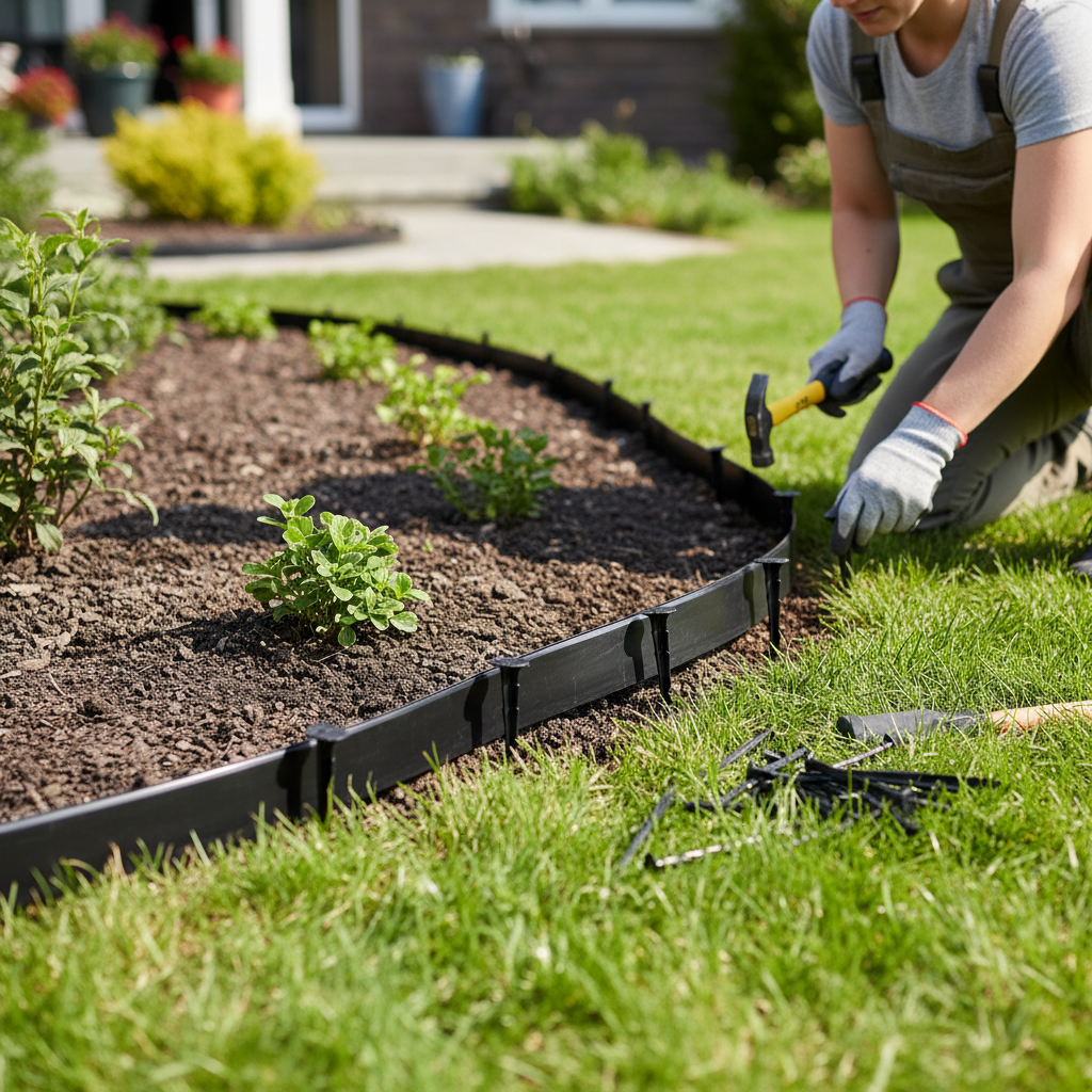 Heavy Duty Plastic Lawn Edging Stake Kit Two Inches High For Gardening Landscape Borders For Path Dividers