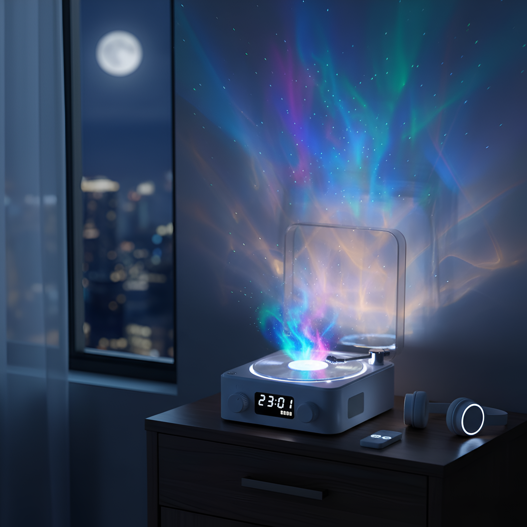 Portable Waves Vinyl Speaker With Bluetooth And Ambient Lighting Modes