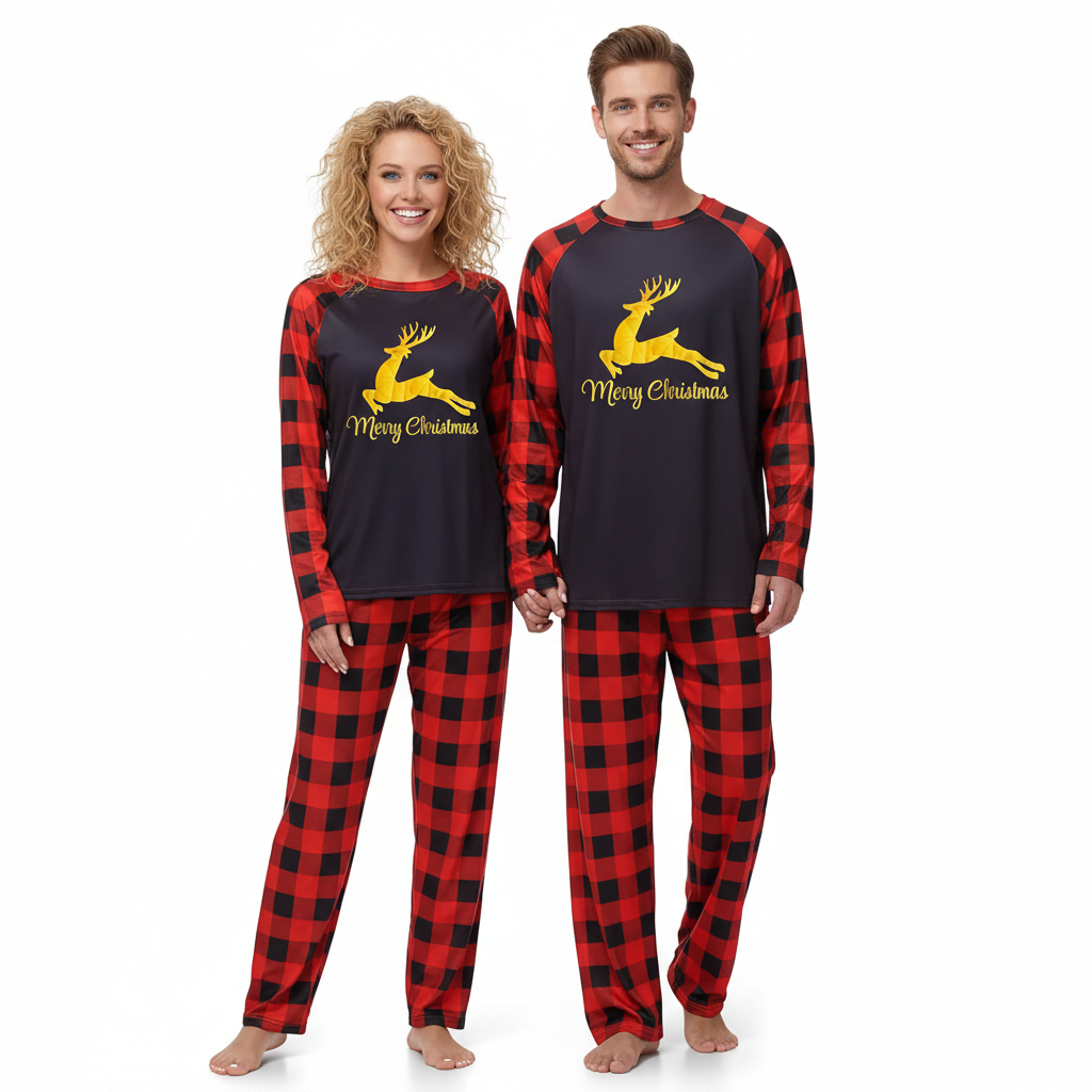 Matching Family Christmas Pajamas Sets With Bear Print For Winter Holidays