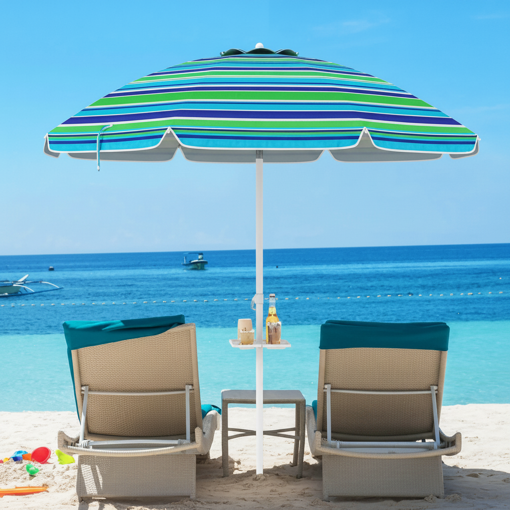 Manual Metallic Striped Canopy Beach Umbrella Set