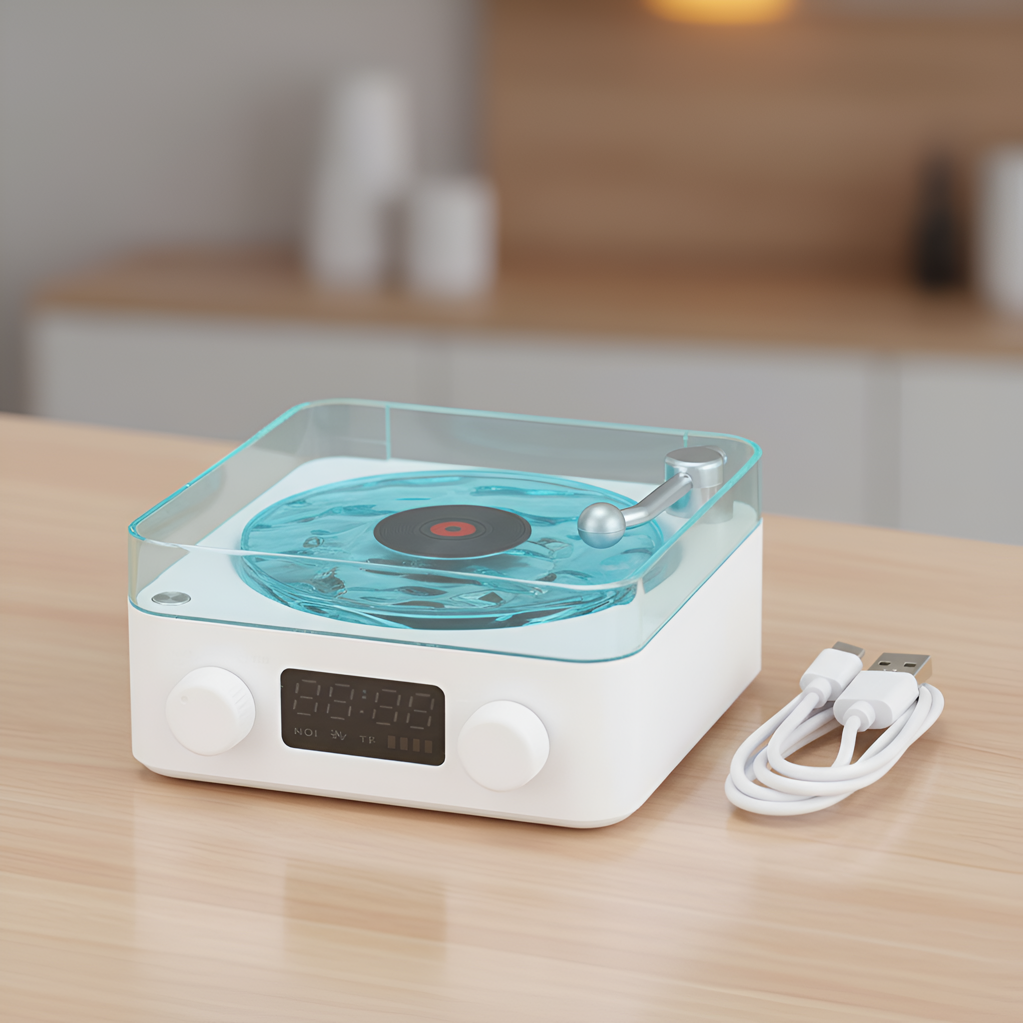 Portable Waves Vinyl Speaker With Bluetooth And Ambient Lighting Modes