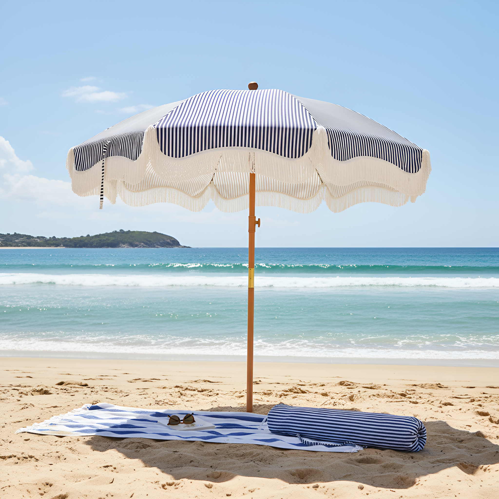 7FT Portable Beach Umbrella With Fringe And Windproof Design