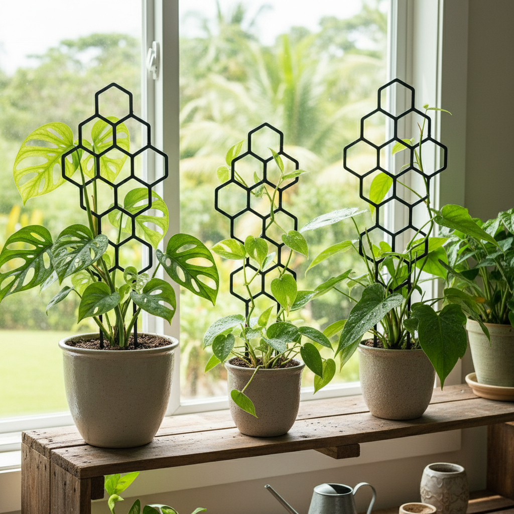 Two Piece Honeycomb Plant Trellis Rust Resistant Plastic Stakes