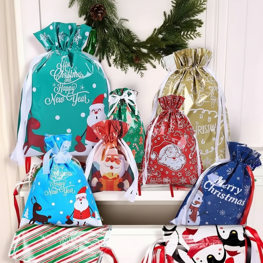 50 PCS Christmas Gift Bags with Tags Holiday Wrapping Bag Set