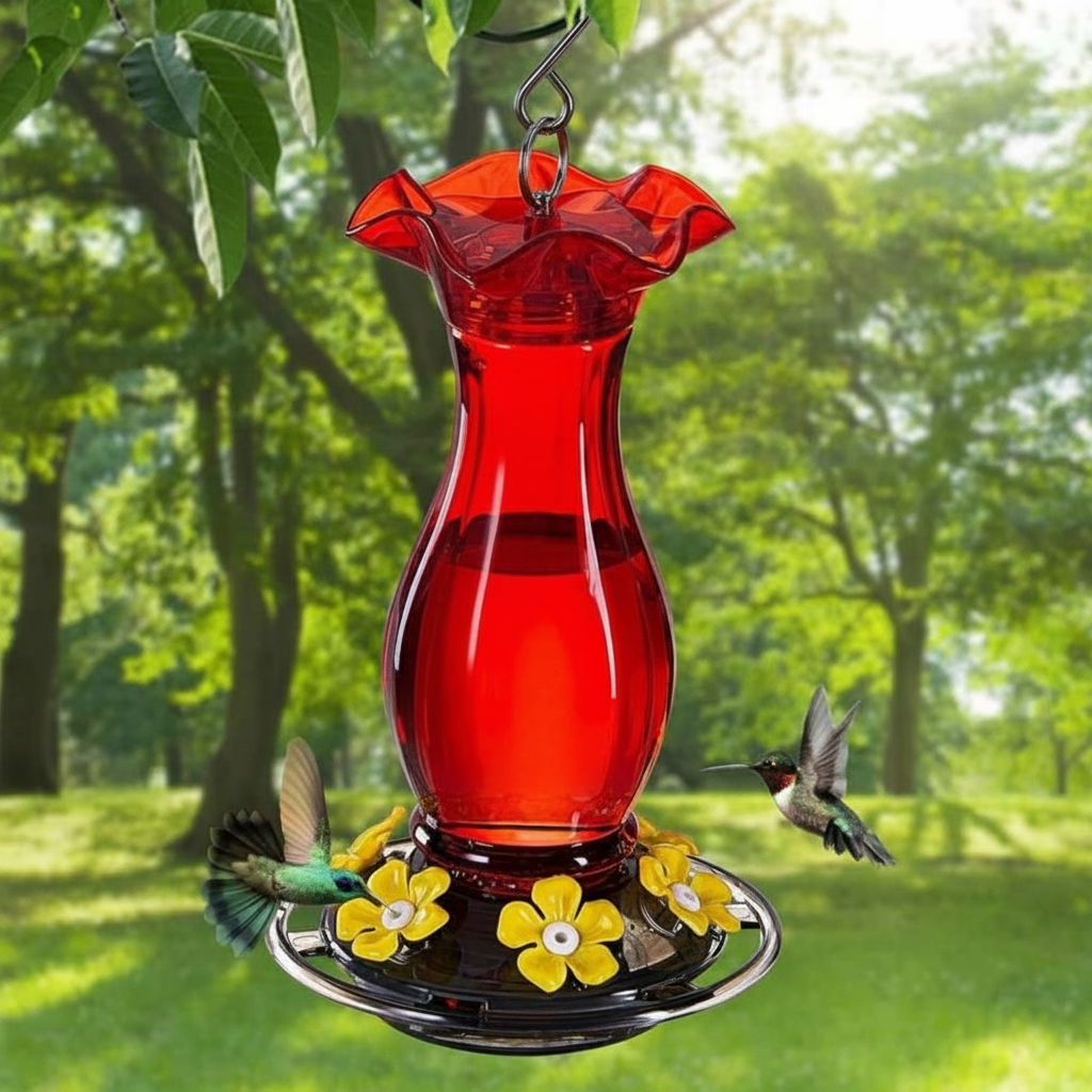 Hummingbird Feeder For Outdoors Hanging With 6 Bee Guard Feeding Ports And Ant Moat 18 Oz For Garden Decor