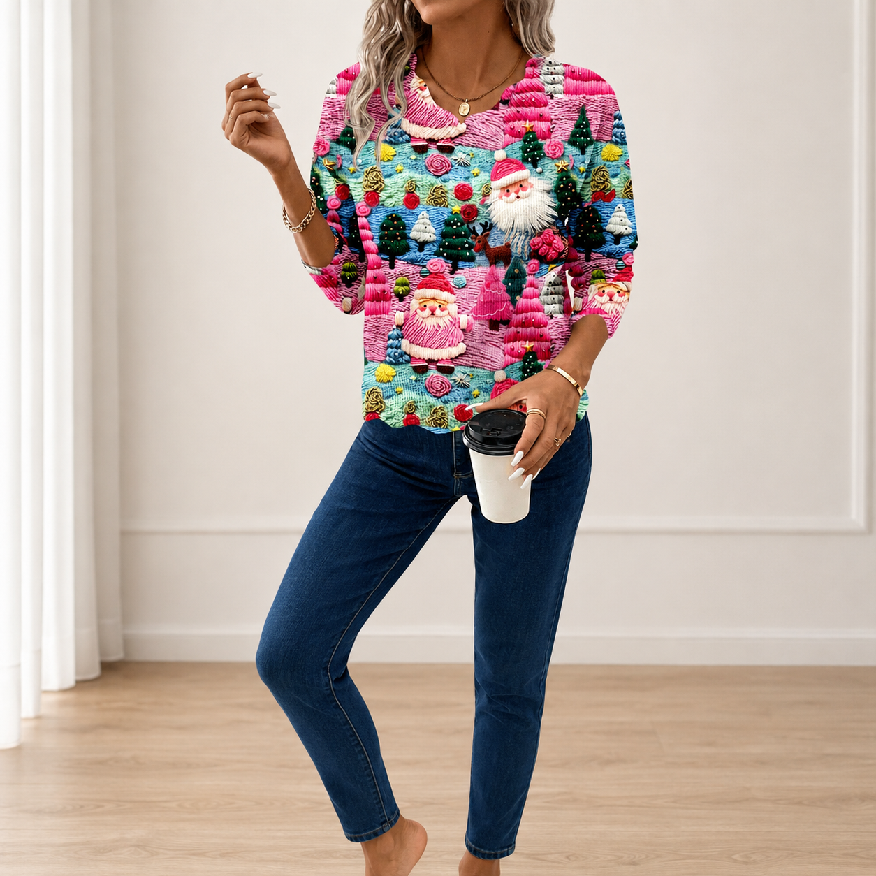 Casual Christmas Vibes Santa Claus Sweater For Women