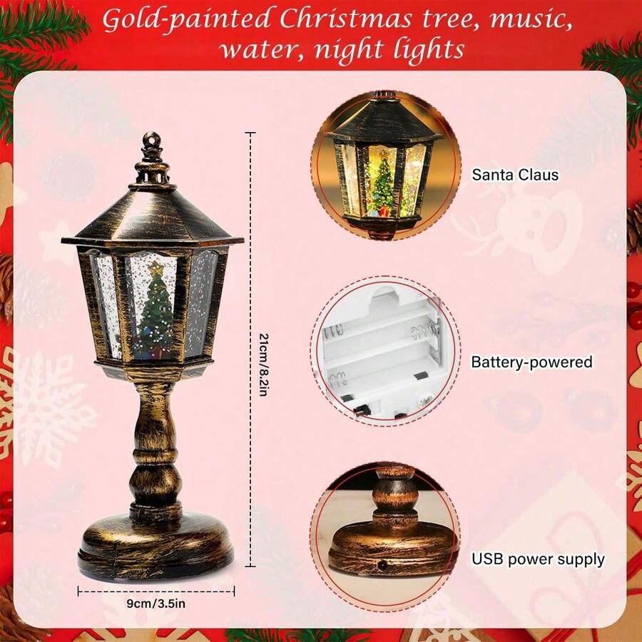 Christmas Music Water Night Light, Led Lantern, Glowing Decoration Ornament For Holiday Party Atmosphere Decor, Festive Home Decor Accessory - Gold - View 4