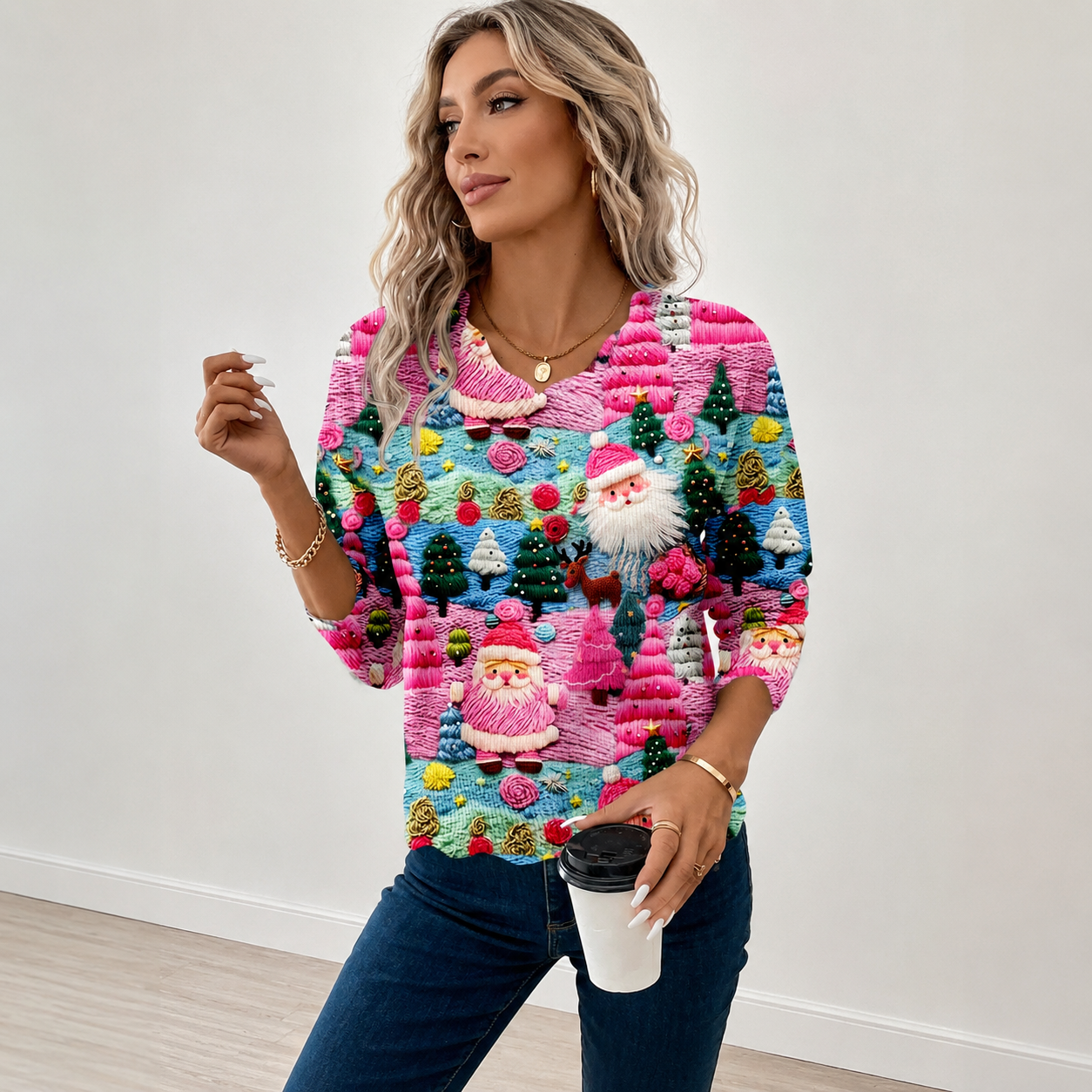 Casual Christmas Vibes Santa Claus Sweater For Women