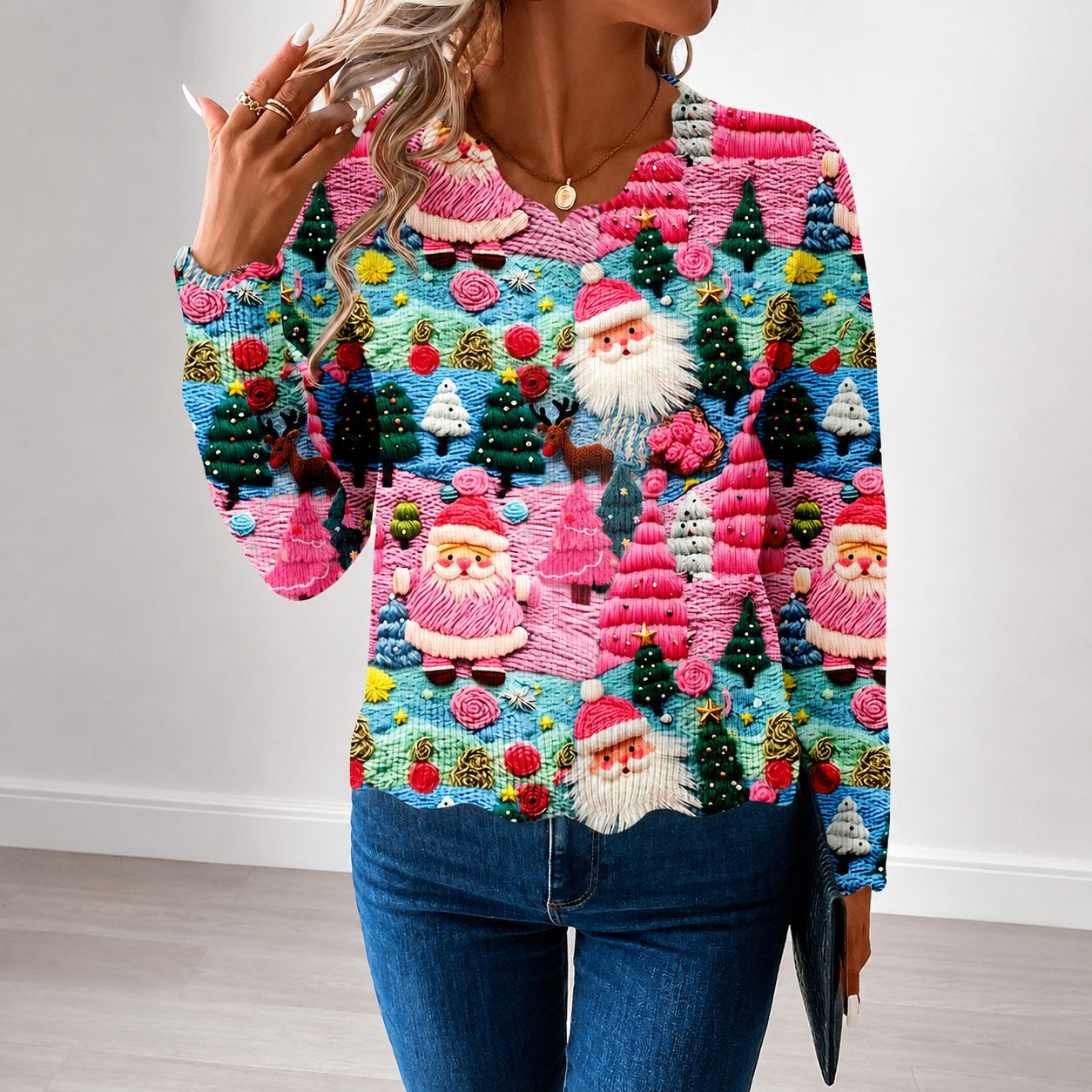 Casual Christmas Vibes Santa Claus Sweater For Women