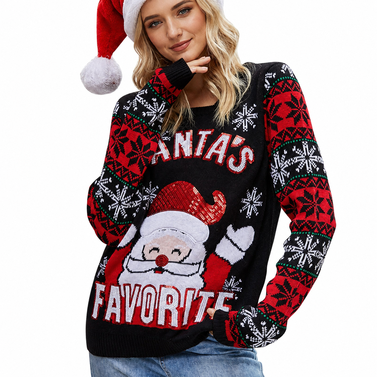 Casual Novelty Printed Christmas Pullover Sweater For Women