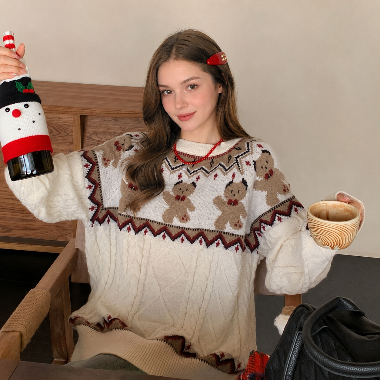 Casual Loose Knit Cartoon Pattern Christmas Sweater For Women