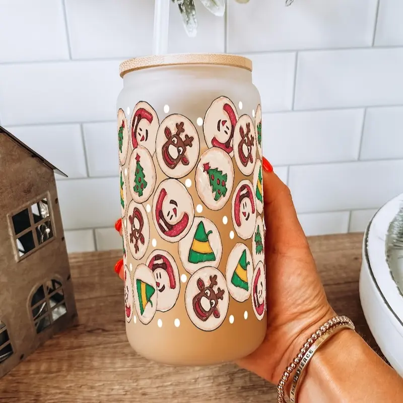 16oz Reusable Christmas Themed Tumbler With Bamboo Lid And Straw  