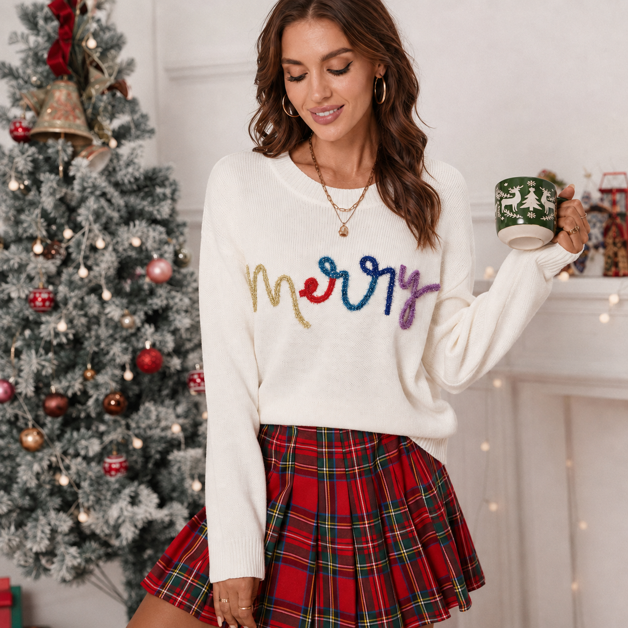Casual Embroidered Christmas Long Sleeve Sweater For Women