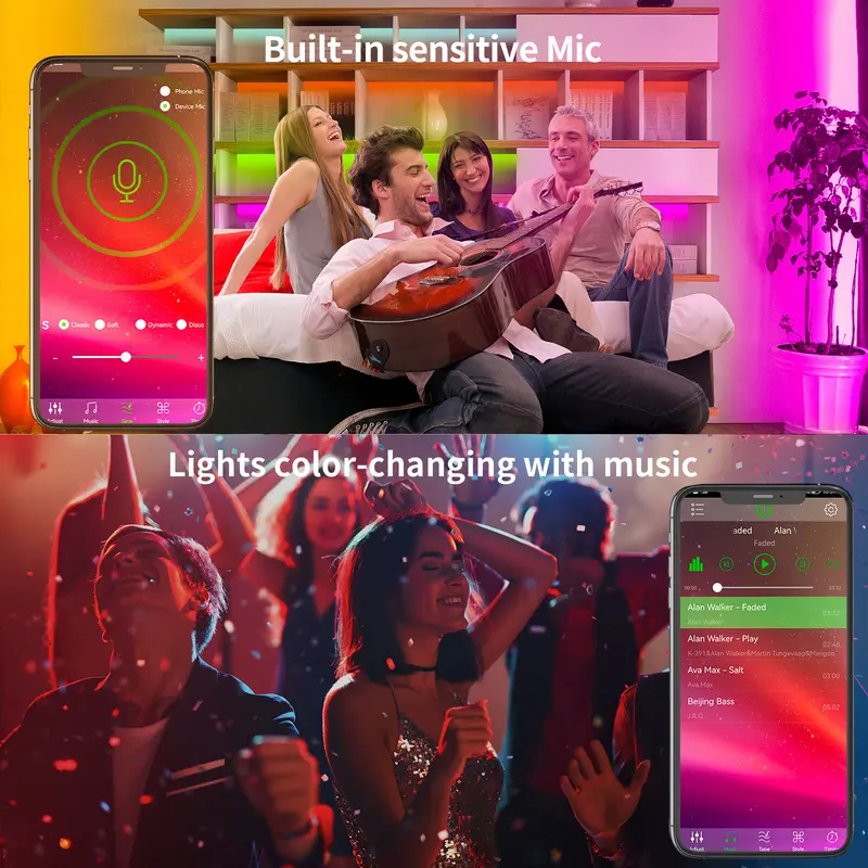 Music Sync LED Strip RGB Lights with Smart App and Remote Control