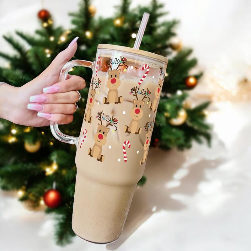 Christmas 40oz Glass Tumbler With Handle  