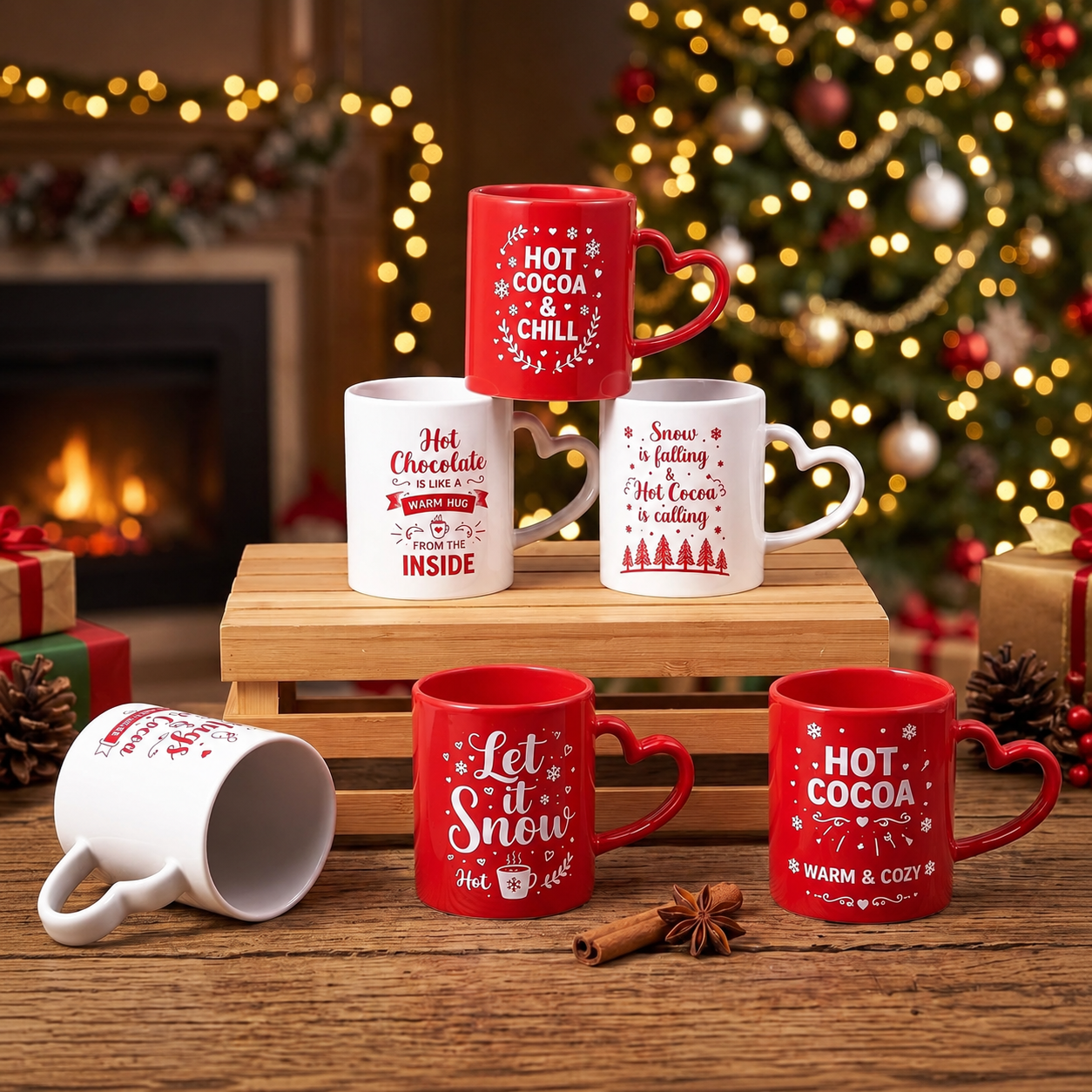 Pack Of 6 Santa Snowman Themed 10 Oz Coffee Cups
