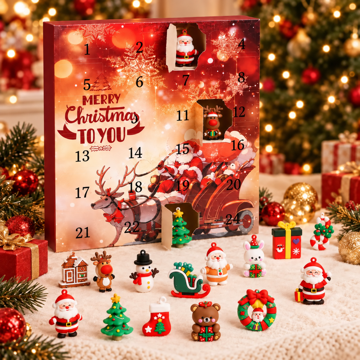 24 Pieces Christmas Advent Calendar With Holiday Charms