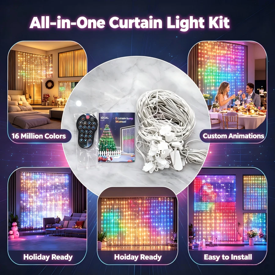 400-LED Smart Curtain String Lights With Programmable Animations And Text Effects-Perfect For Decorating Bedrooms, Gardens, Weddings, Christmas, And Valentine's Day-Make An Excellent Choice For Holiday Gifts. - 6.7FT/400LED - View 3