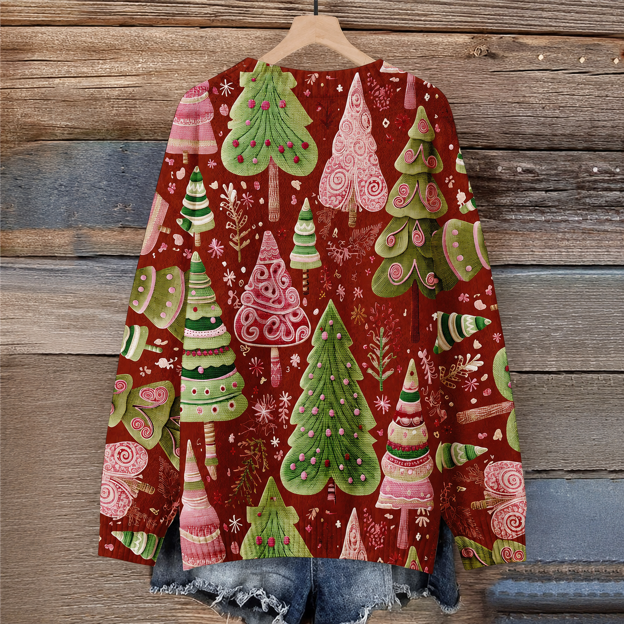 Plus Size 3D Casual Printed Knit Christmas Pine Tree Sweater For Women