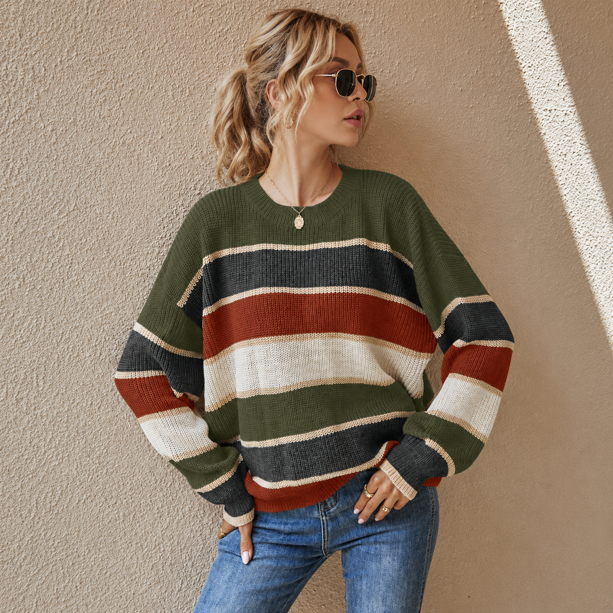 Color Block Fall Winter Christmas Pullover Sweater For Women