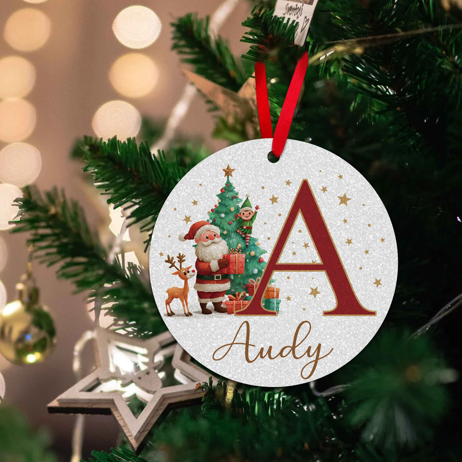 2D Flat - 1pc Personalized Christmas Silver Glitter A-Z Letter Decorative Hanging Ornament