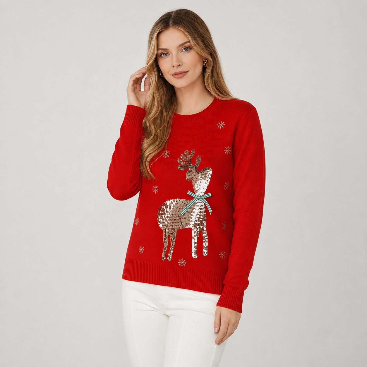 Festive Graphic Knitted Christmas Pullover Sweater for Women