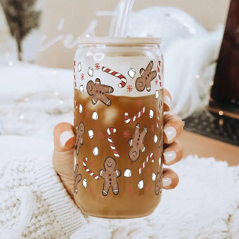 16oz Reusable Christmas Themed Tumbler With Bamboo Lid And Straw  