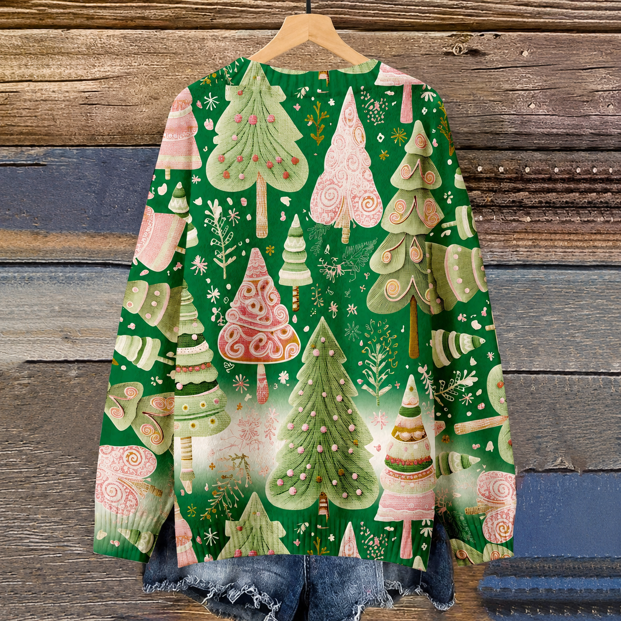 Plus Size 3D Casual Printed Knit Christmas Pine Tree Sweater For Women