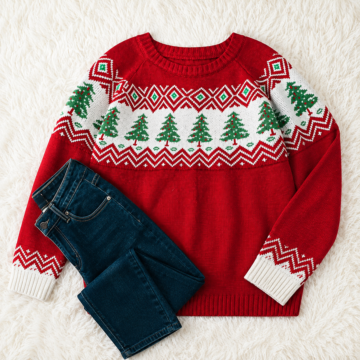 Plus Size Raglan Long Sleeve Christmas Sweater For Women