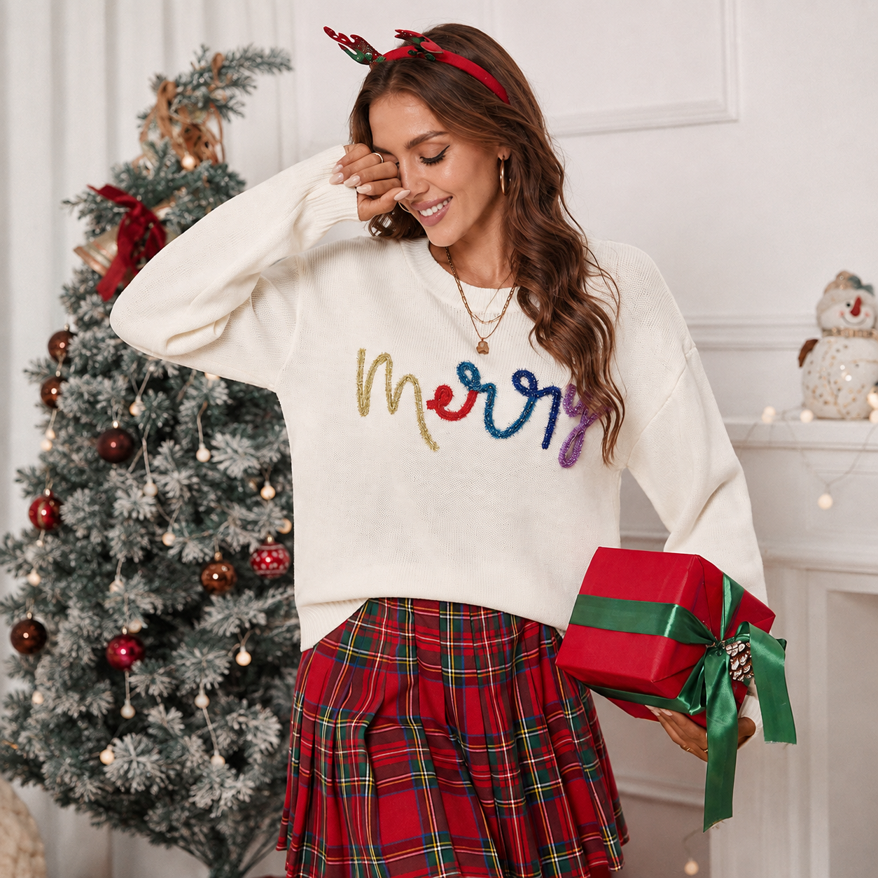 Casual Embroidered Christmas Long Sleeve Sweater For Women