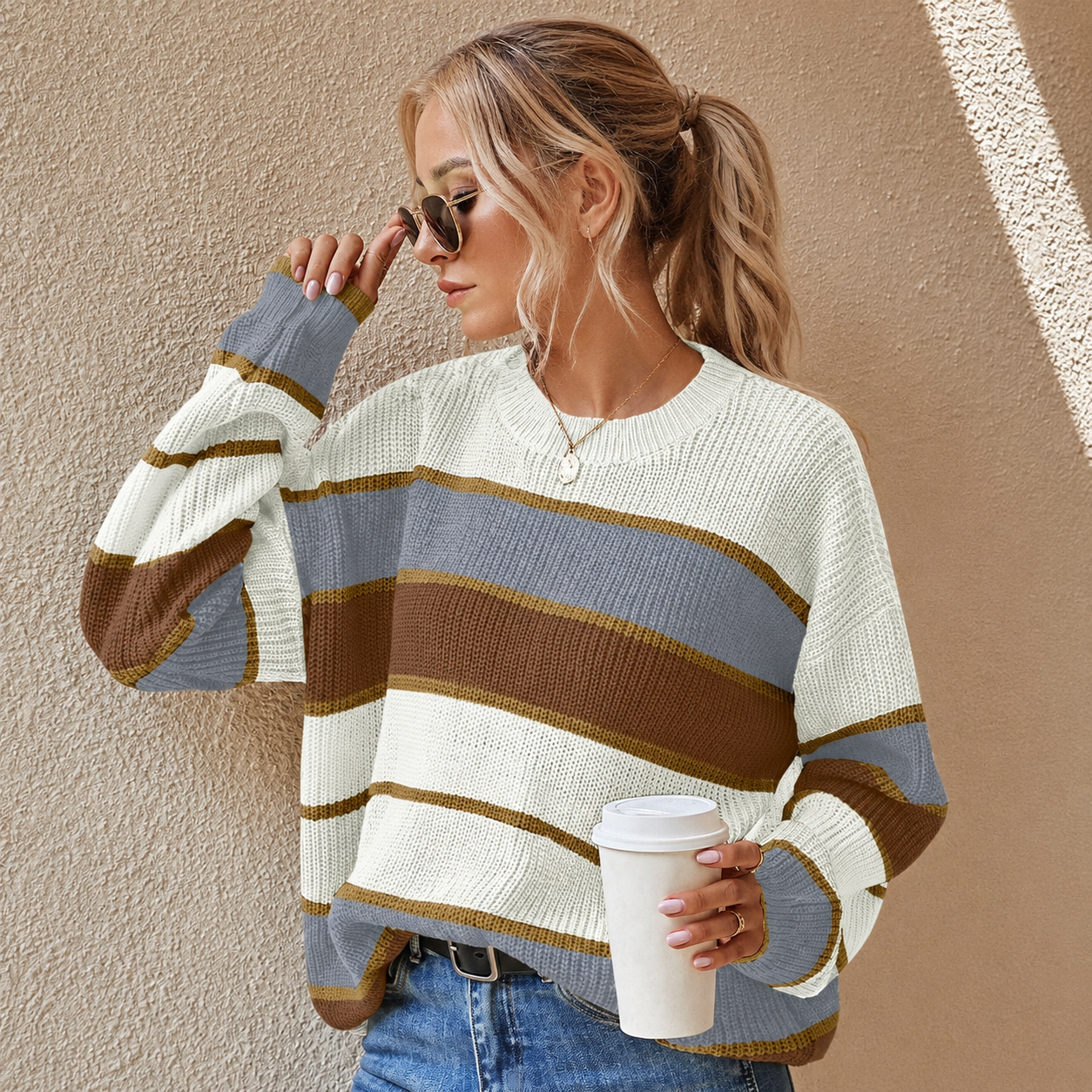Color Block Fall Winter Christmas Pullover Sweater For Women
