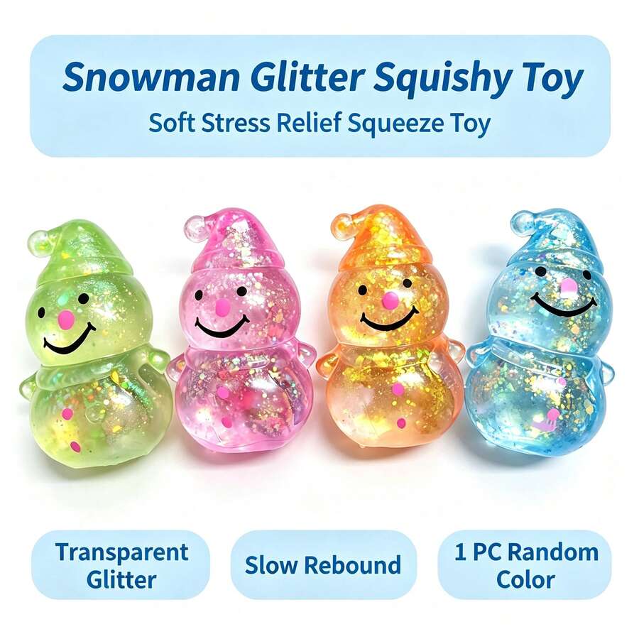 1PC Christmas Theme Snowman Squishy, Soft Mochi Squeeze Stress Relief Toy, Children's Party Favor, Christmas Stocking Filler Holiday Gift, Back To School Crunchy Squishy, Party Favors For Kids, Holiday Essentials, Cheese Texture Squishy - Multicolor - View 8