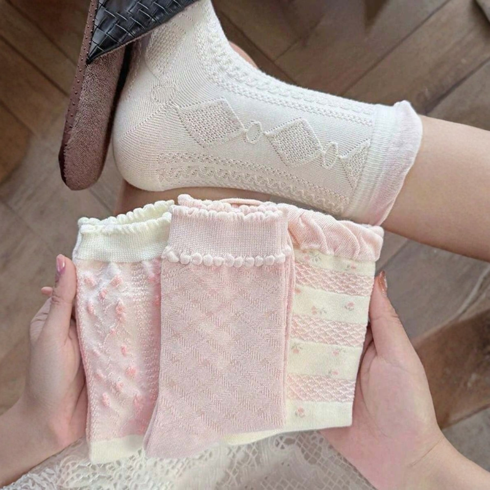Pack of 4 Bow Mid Calf Crew Socks For Women