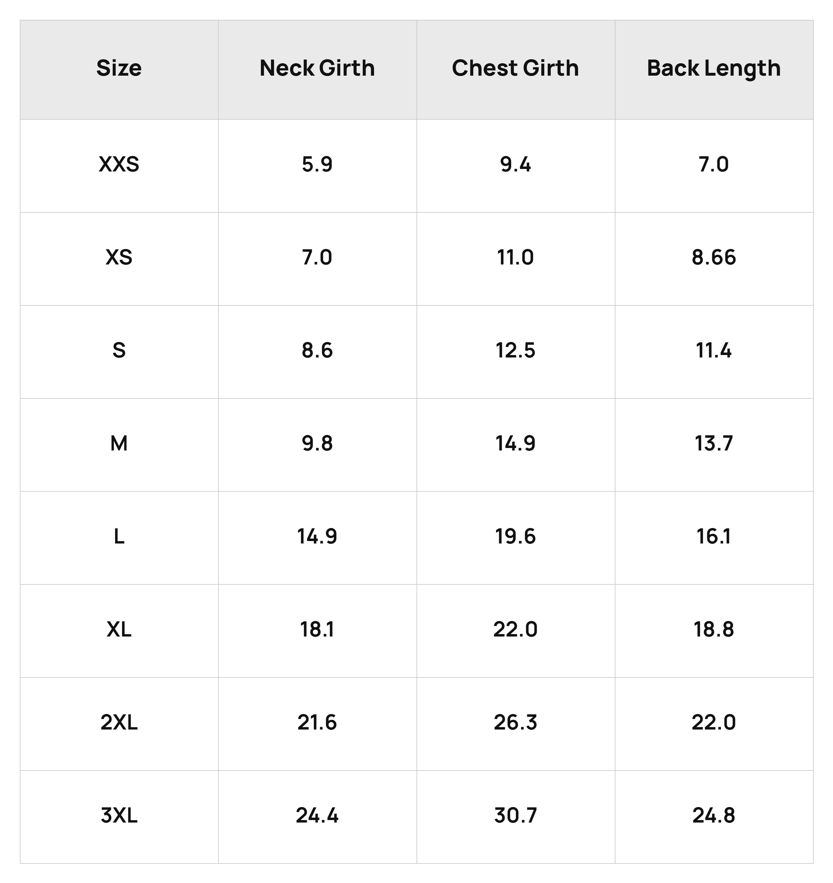 Size Chart
