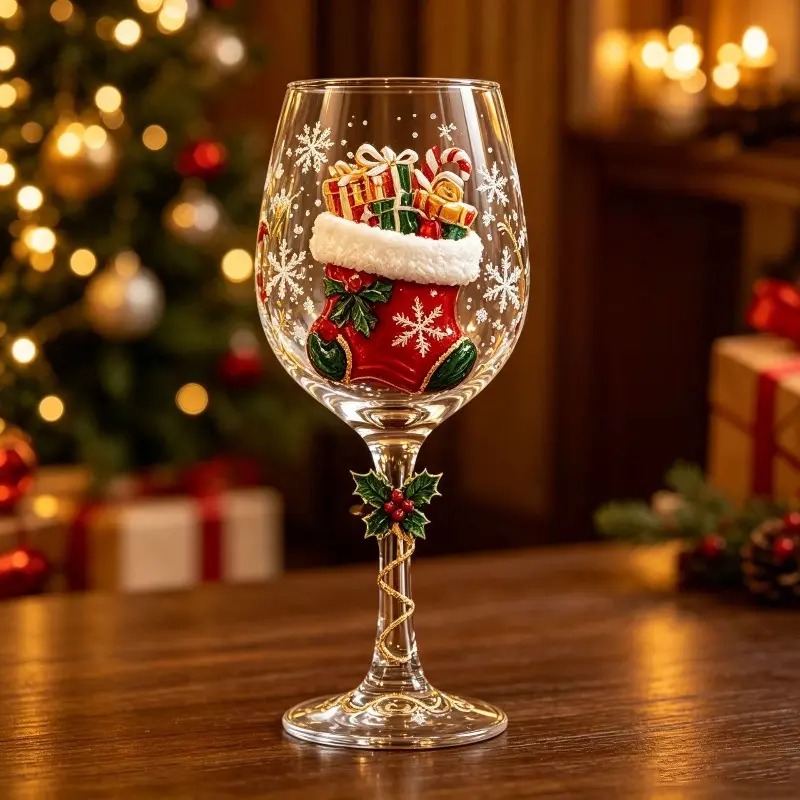 Christmas Snowflake Art Glass Goblet Holiday Drinkware