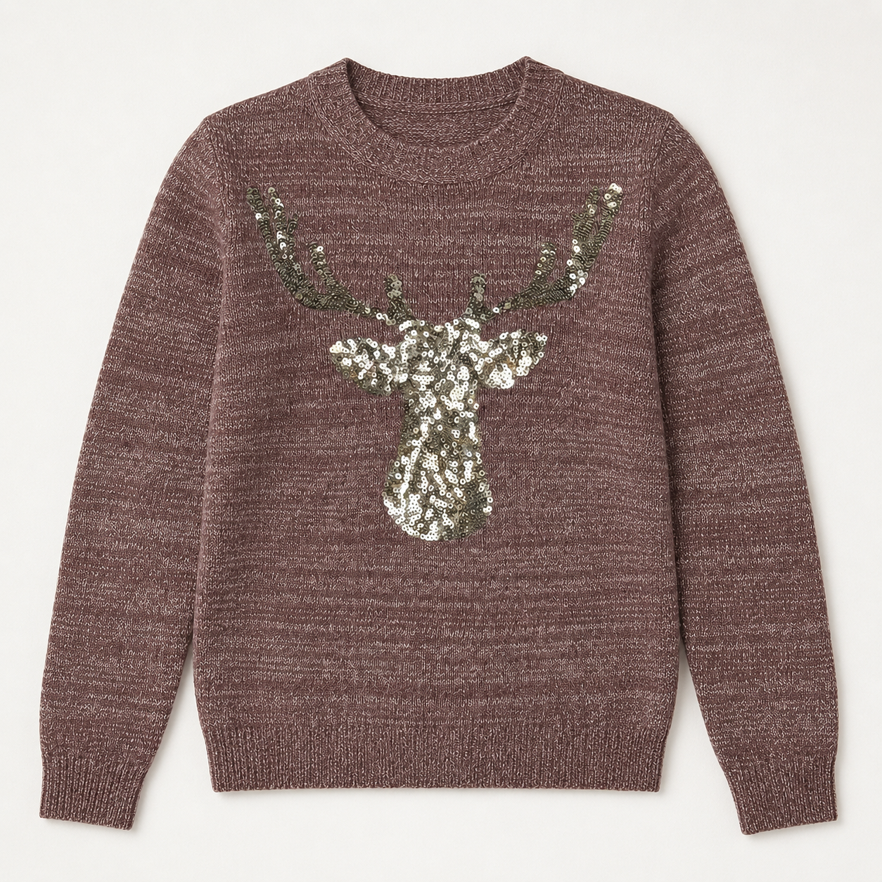 Christmas Deer Pattern Glitter Sequin Long Sleeve Pullover Sweater For Women