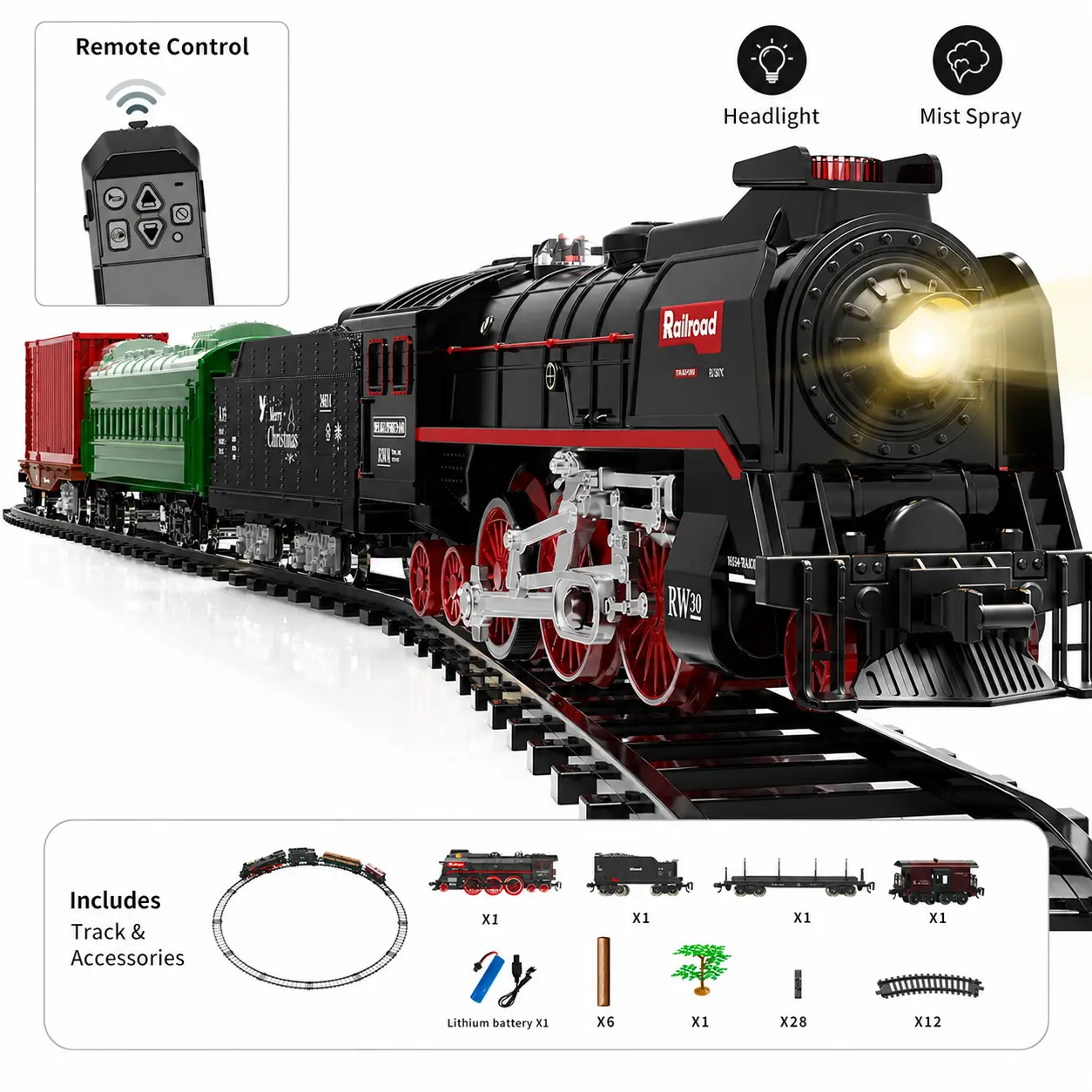Classic Christmas Railway Train Set With Remote Control