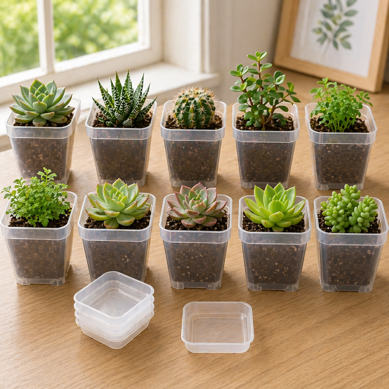 20 Pieces Of Transparent Mini Square Plant Pots Set
