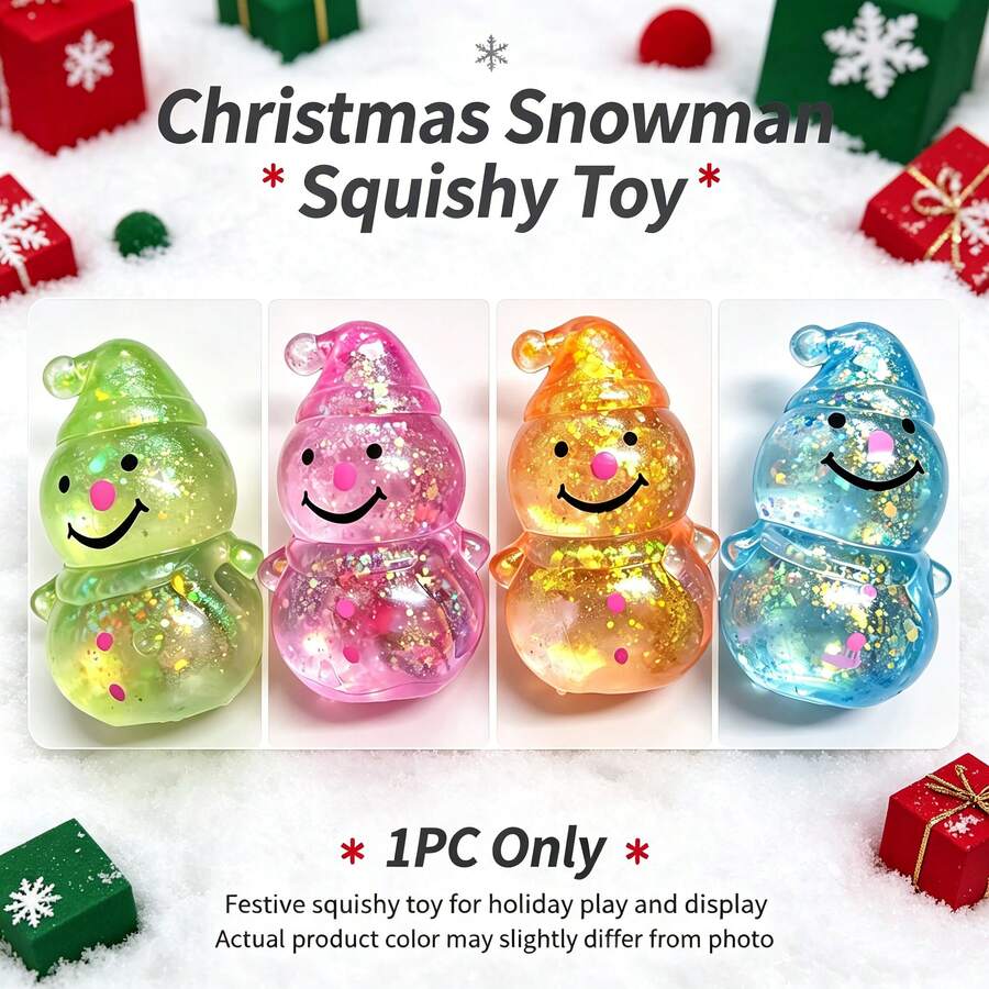 1PC Christmas Theme Snowman Squishy, Soft Mochi Squeeze Stress Relief Toy, Children's Party Favor, Christmas Stocking Filler Holiday Gift, Back To School Crunchy Squishy, Party Favors For Kids, Holiday Essentials, Cheese Texture Squishy - Multicolor - View 3