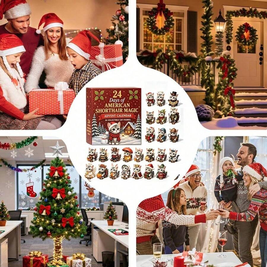2026 Cute Cat Advent Calendar Acrylic Figurine Set 24 Days Xmas Countdown Desk Decor Holiday Gift Stocking Stuffer For Home Office Party Supply - View 4
