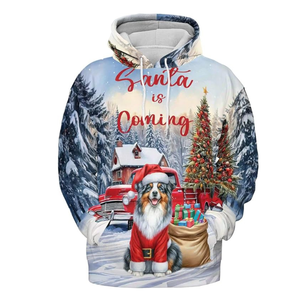 Christmas Santa Dog Truck Tree All Over Print 3D Zip Hoodie