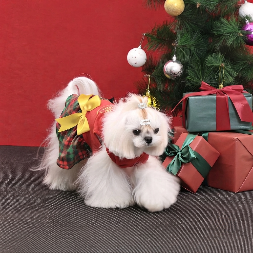 Christmas Printed Velvet Dress For Dogs  