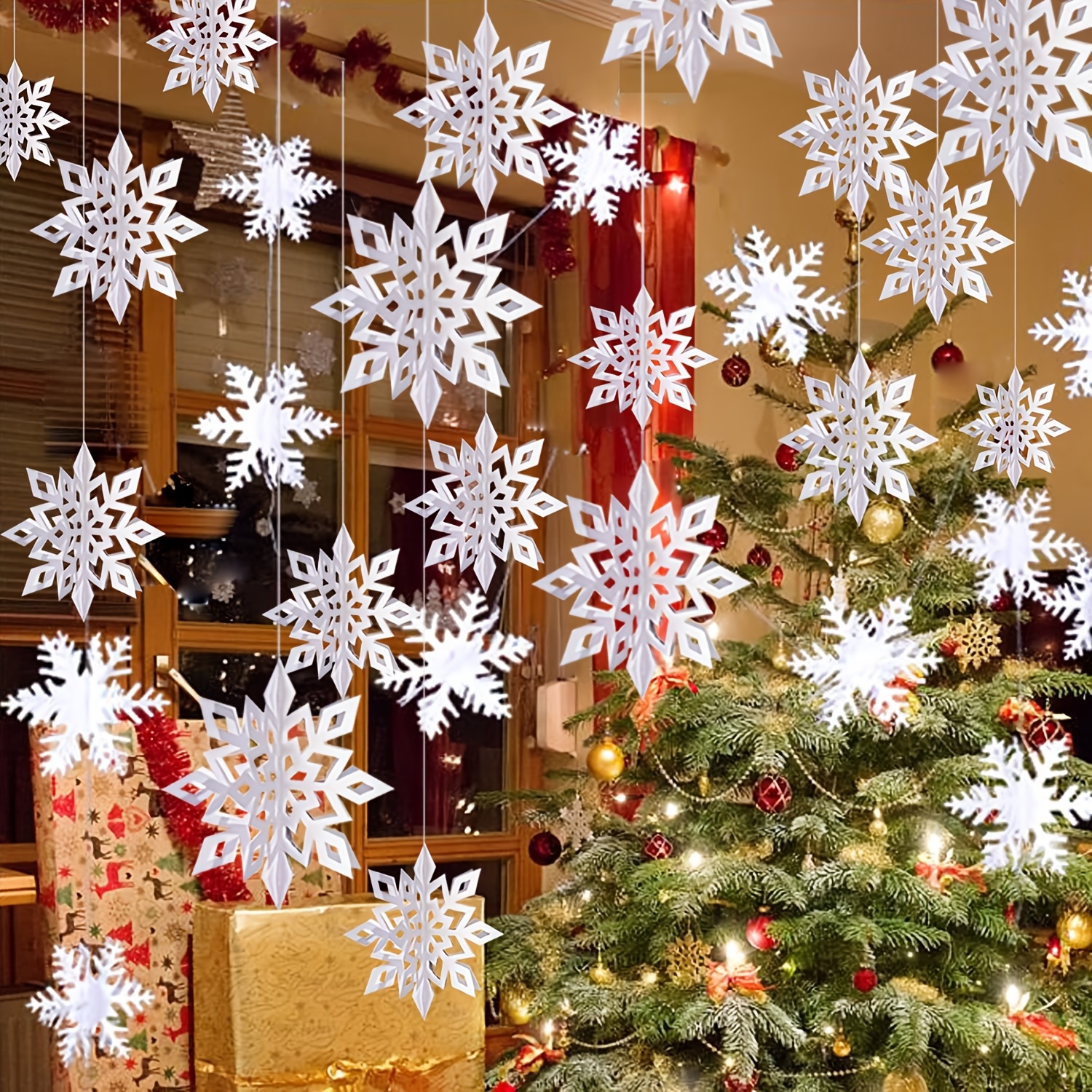 Hanging Snowflake Ornaments for Christmas and Winter Holiday Decor