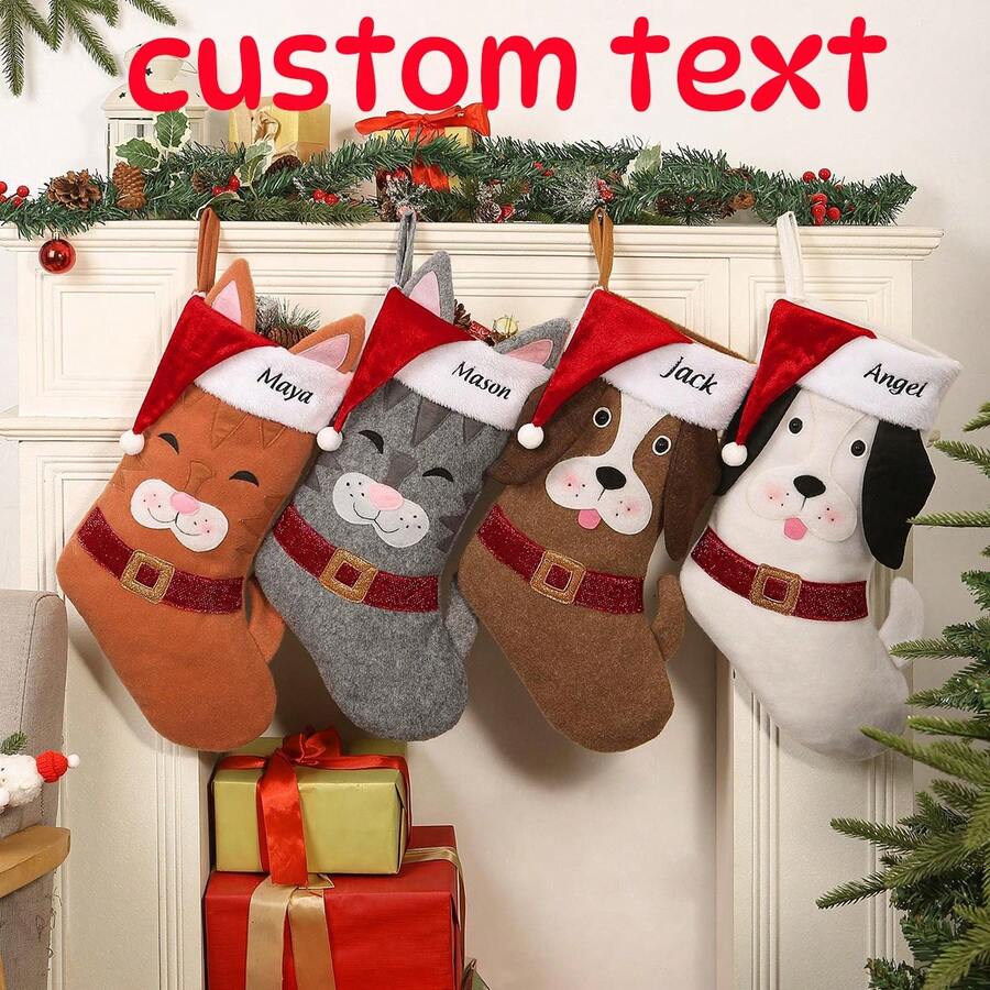 Personalized Embroidered Pet Christmas Stockings, Cat Dog Christmas Stocking, Christmas Family Stockings, Puppy Family Holiday Decor - Multicolor - View 2