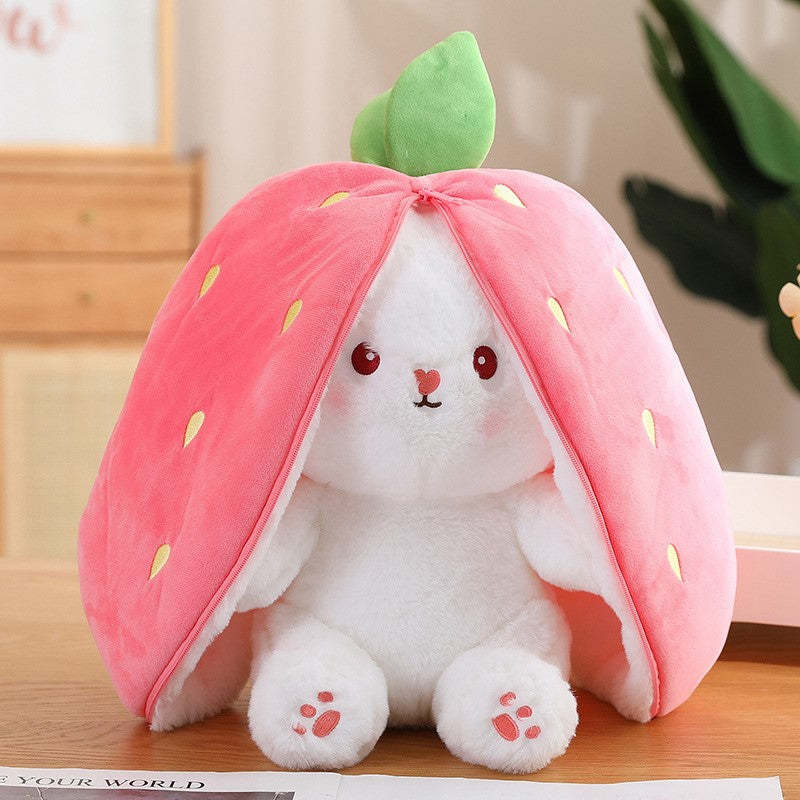Large Reversible Carrot Rabbit And Strawberry Bunny Plush Pillow-Amzemart