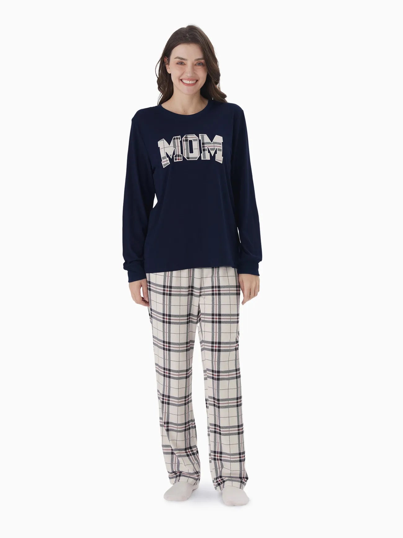 Family Matching Plaid Letter Print Pajamas Sets Women