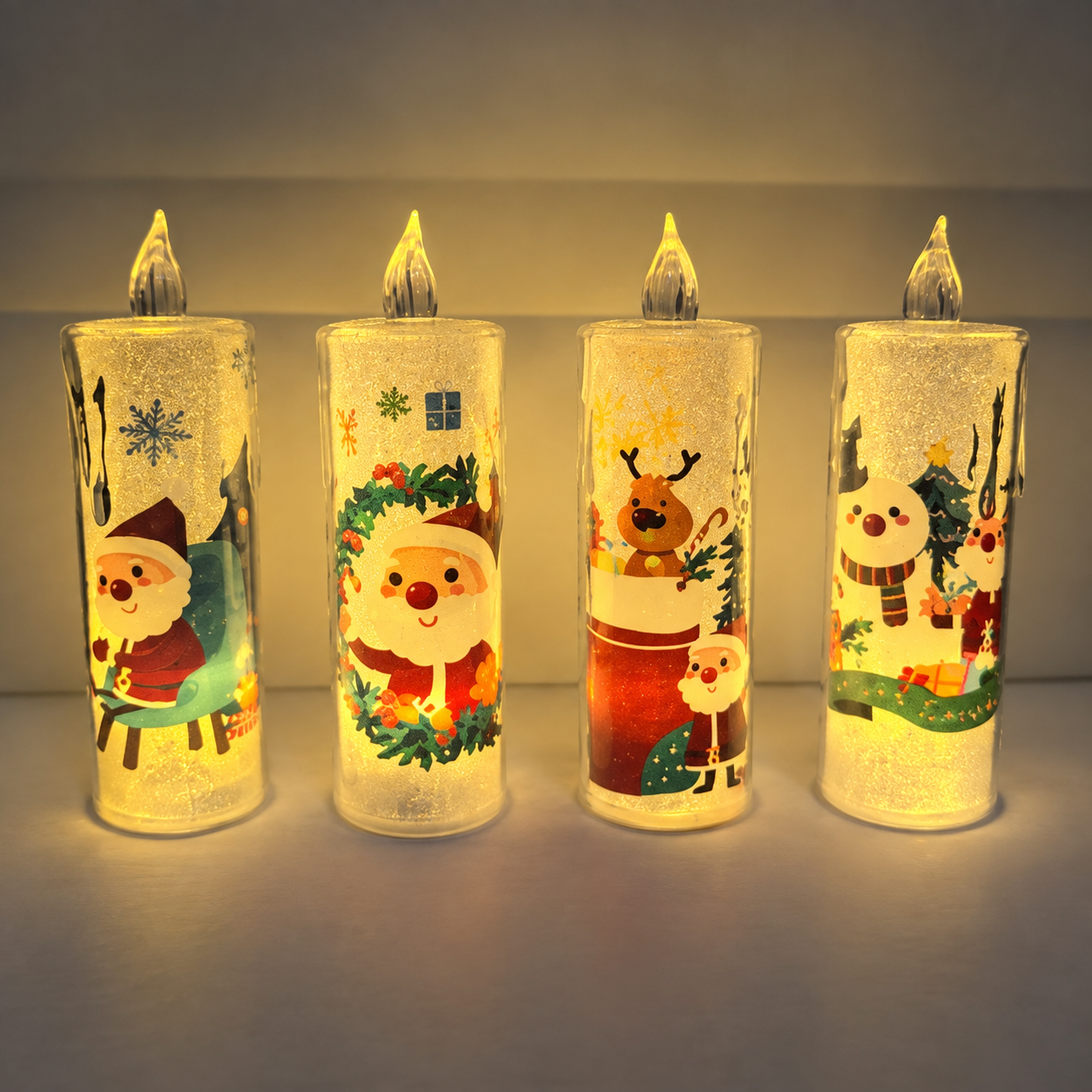 LED Electronic Christmas Candle Light With Santa Decor For Home